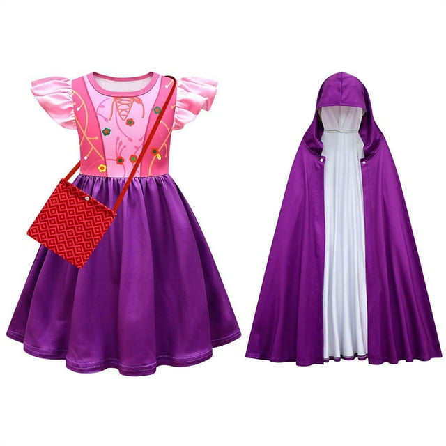 HAWEE Sœurs Sanderson Hocus Pocus Robe pour Filles Cosplay d'Halloween Sarah Mary Costume de Bal Masqué, avec Sac