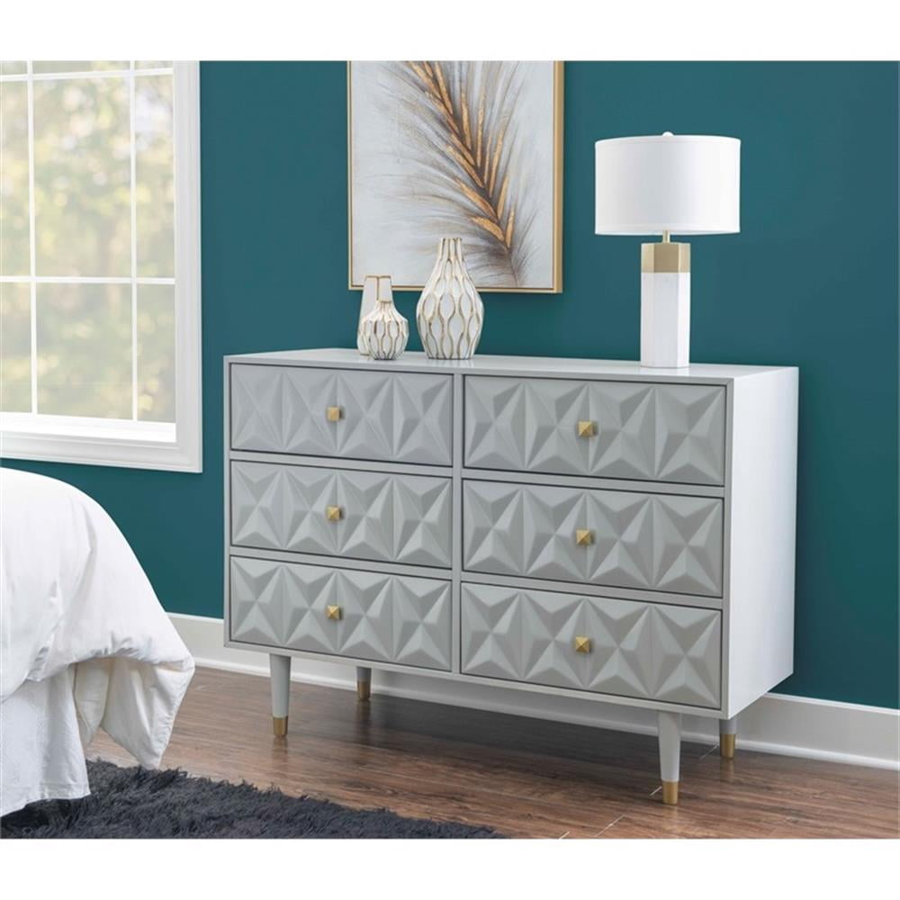 grey dresser with gold handles Linon Alick Wood Geo Texture 6 Drawer Hardware in Gray ikea grey dresser
