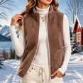 thumbnail image 2 of Womens Vest Jacket Full Zip Solid Color Sleeveless Jacket Fall Winter Casual Regular Length Outerwear with Pockets, 2 of 8