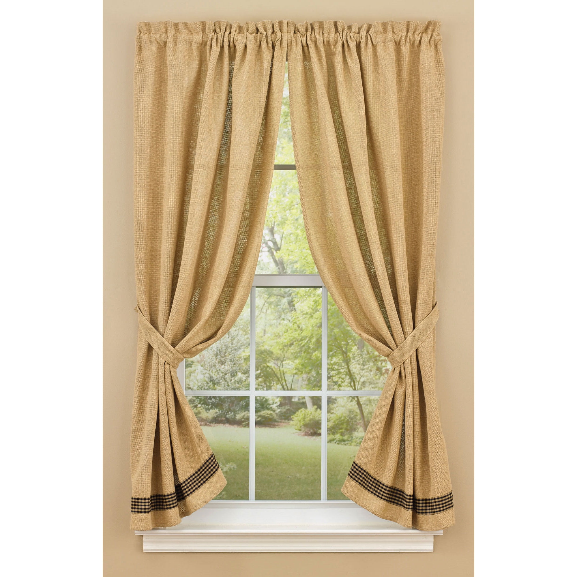 Burlap and Check Unlined Curtain Panels by Park Designs 63" or 84