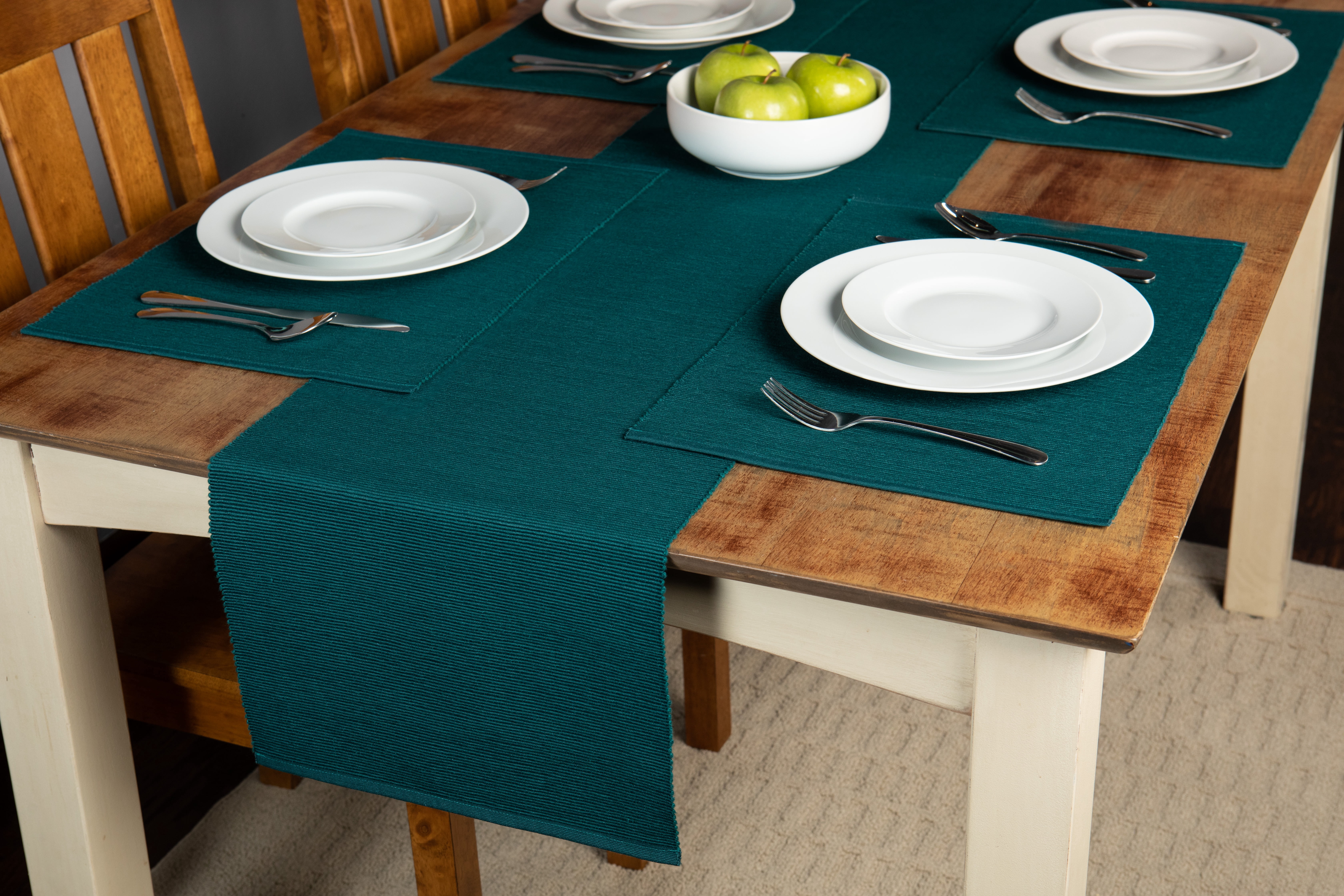 Mainstays Ribbed Placemat, 13 in x 18 in, Set of 4, Teal Green