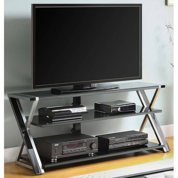 Whalen Furniture Black TV Stand for 60" Flat Panel TVs with Tempered