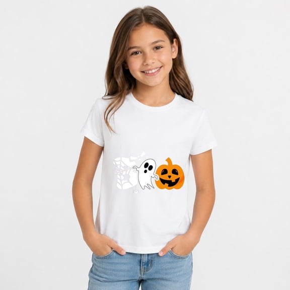 Halloween Shirts for Kids, Cute Ghost and Pumpkin Graphic Short Sleeve T-Shirt