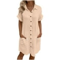 thumbnail image 2 of Zpanxa Women's Solid Shirt Dress with Pockets Short Sleeve Lapel Collar Casual Belted Dress, 2 of 7