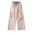 thumbnail image 5 of Lovskoo Cargo Pants Women High Waisted Cargo Pants Combat Trousers Wide Leg Casual Pants 6 Pockets Pink L, 5 of 6