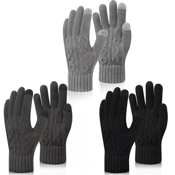 Bocaoying 3 Pairs Winter Touch Screen Warm Gloves for Men Women, Brushed Fleece Thermal Elastic Gloves for Driving Cycling Skiing, Thick Soft Knit Lining Gloves for Cold Weather