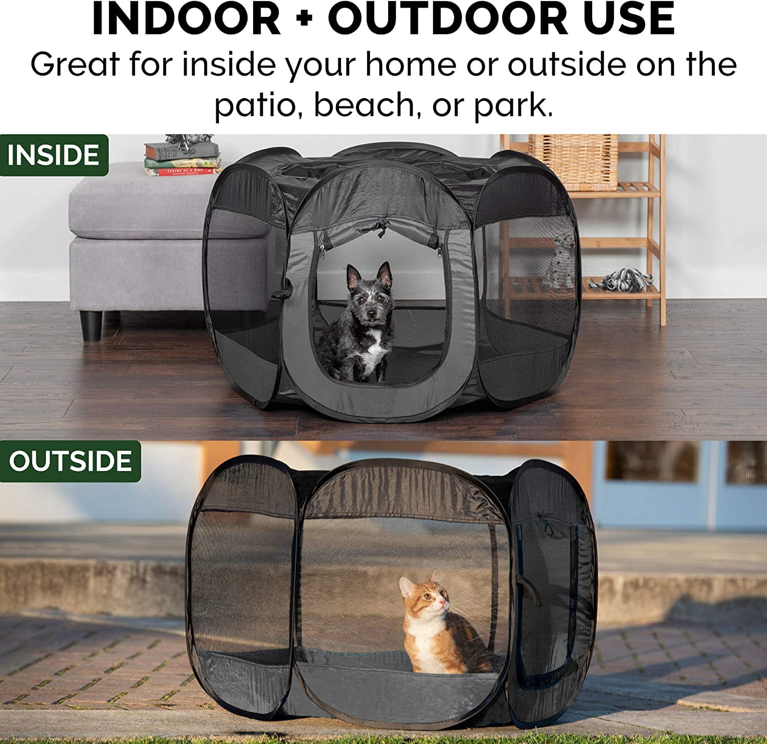 Portable Dog Playpen Cat Tent, Foldable Indoor Outdoor Pet Playground - Extra Large Gray