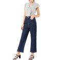 thumbnail image 2 of MODA NOVA Juniors Straight Ankle High Waist Wide Leg Denim Jeans Dark Blue M, 2 of 5