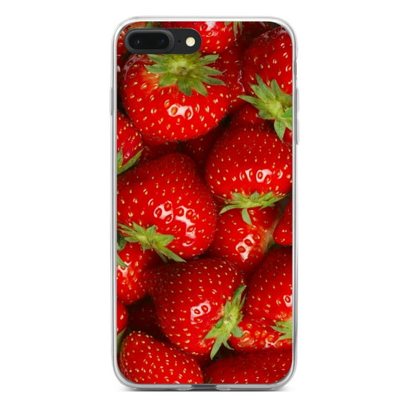 DistinctInk Clear Shockproof Hybrid Case for iPhone 7 PLUS / 8 PLUS (5.5" Screen) - TPU Bumper, Acrylic Back, Tempered Glass Screen Protector - Bright Red Strawberries