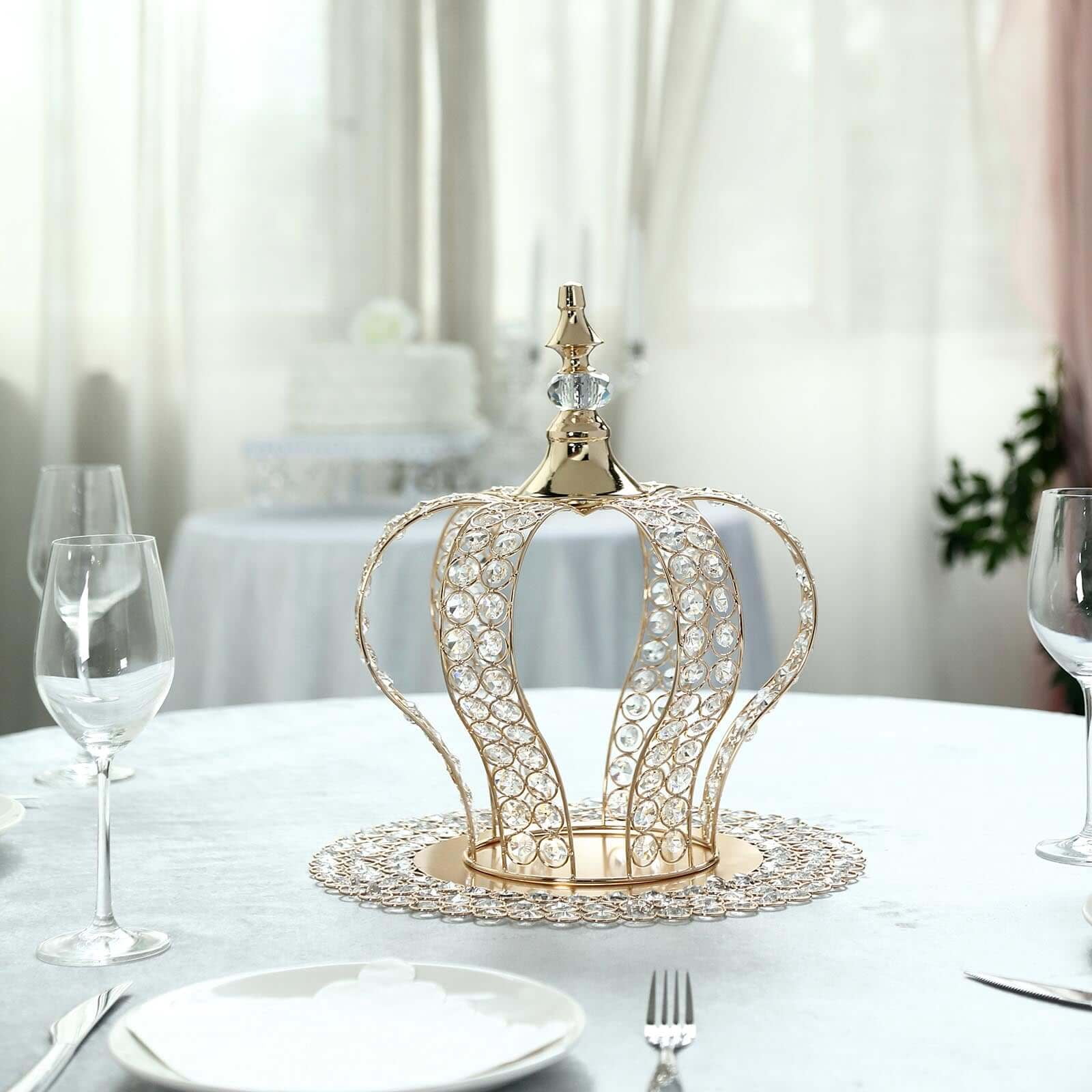 Efavormart 14" Gold Crystal Metallic Royal Crown Cake Topper with 168 Acrylic Beads For Wedding Birthday Party Special Event