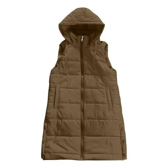 DHFJKG Boy Girl Winter Quilted Padded Hooded Vest Mediun Length Warm Thickened Sleeveless Zipper Jacket With Reversible Button Outerwear For Kids Child Soft Vests