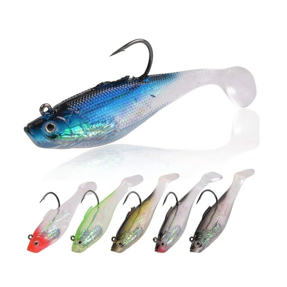 MAE Pre-Rigged Jig Head Soft Fishing Lures, Paddle Tail Swimbaits for Bass Fishing Shad Freshwater Saltwater Fishing Trout Pike Walleye Crappie