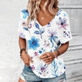thumbnail image 2 of Dovford Shirts Womens Loose Fit V Neck Short Sleeve Lace Eyelet Tops Dressy Casual Floral Print Summer T Shirts Blouses, 2 of 7