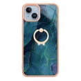 thumbnail image 4 of ELEHOLD Plating Rugged Case For iPhone 15 Slim Marble Pattern Heavy Duty Shockproof Stand Cover, with Shiny Rotating Ring Stand, Green, 4 of 7