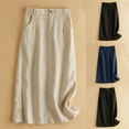 thumbnail image 2 of Xuhomer Summer Long Skirt for Women Button Down Solid Color High Waist A-Line Skirt Business Work Vacation School Casual SkirtKhaki M, 2 of 9