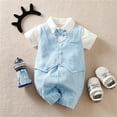 thumbnail image 4 of WIBACKER 0-18M Newborn Baby Boys Gentleman Romper Infant One Piece Short Sleeve Bowtie Outfit Formal Wear Tuxedo Suit, 4 of 8