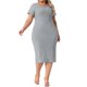 thumbnail image 4 of Vestido Bodycon de Talla Grande para Mujer Agnes Orinda, Cuello Redondo, Manga Corta, Con Abertura en la Espalda, Estilo Casual, Midi, Vestidos de Camiseta 3X Gris, 4 of 6