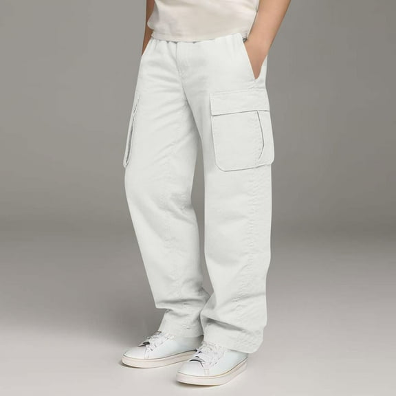 Tdoqot Boys Baggy Cargo Pants- Elastic Waist Wide Leg Stretch Casual Kids Pants White Size 8