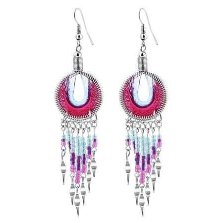 Gem Avenue Stainless Steel Silk Thread With Beads Gem Avenue Stainless Steel Silk Thread With Beads Chandelier Earrings Pink Light Blue Color Peruvian