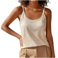 thumbnail image 3 of ClodeEU Women's Round Neck Spaghetti Strap Tank Top ,Solid Color Sleeveless Casual Loose Camisole Beige,Womens Plus XXL, 3 of 6
