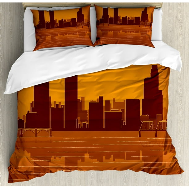 Michigan Duvet Cover Set Grand Rapids Michigan Skyline With Reflection In Water Orange Colored Decorative Bedding Set With Pillow Shams Burnt Orange And Brown By Ambesonne Walmart Com Walmart Com