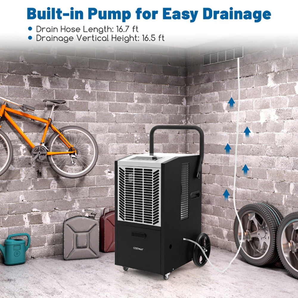Canddidliike 140 Pints Commercial Dehumidifier Crawl Space Dehumidifier with Pump and Drain Hose-White, Dehumidifier for Large Room and Basements