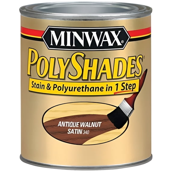 Minwax PolyShades Stain & Polyurethane - Durable Satin Finish - Quart, Antique Walnut Exterior Wood Surfaces, UV-Resistant Formula