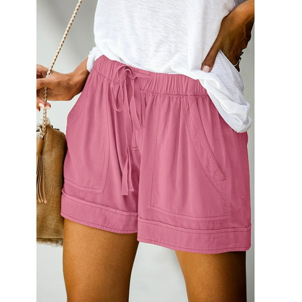 Shorts for Women Comfy Solid Color High Waist Cotton Linen Pockets Wide Leg  Short Pants Ladies Summer Lounge Shorts