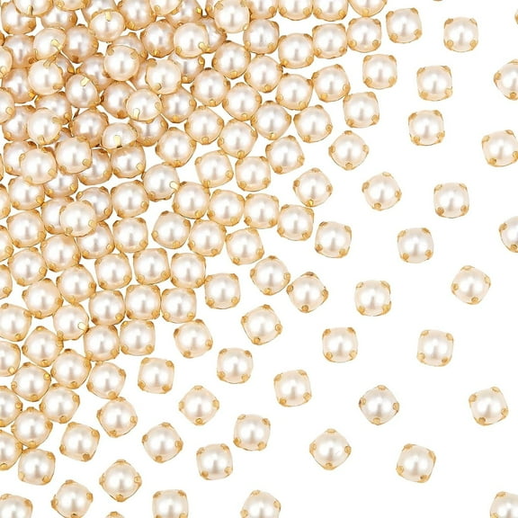500Pcs Sewing Pearl Beads Two Holes Sew on Pearls and Rhinestones with Gold Claw Flatback Half Round Pearl Garment Accessories for DIY Craft Clothes (5.5MM)
