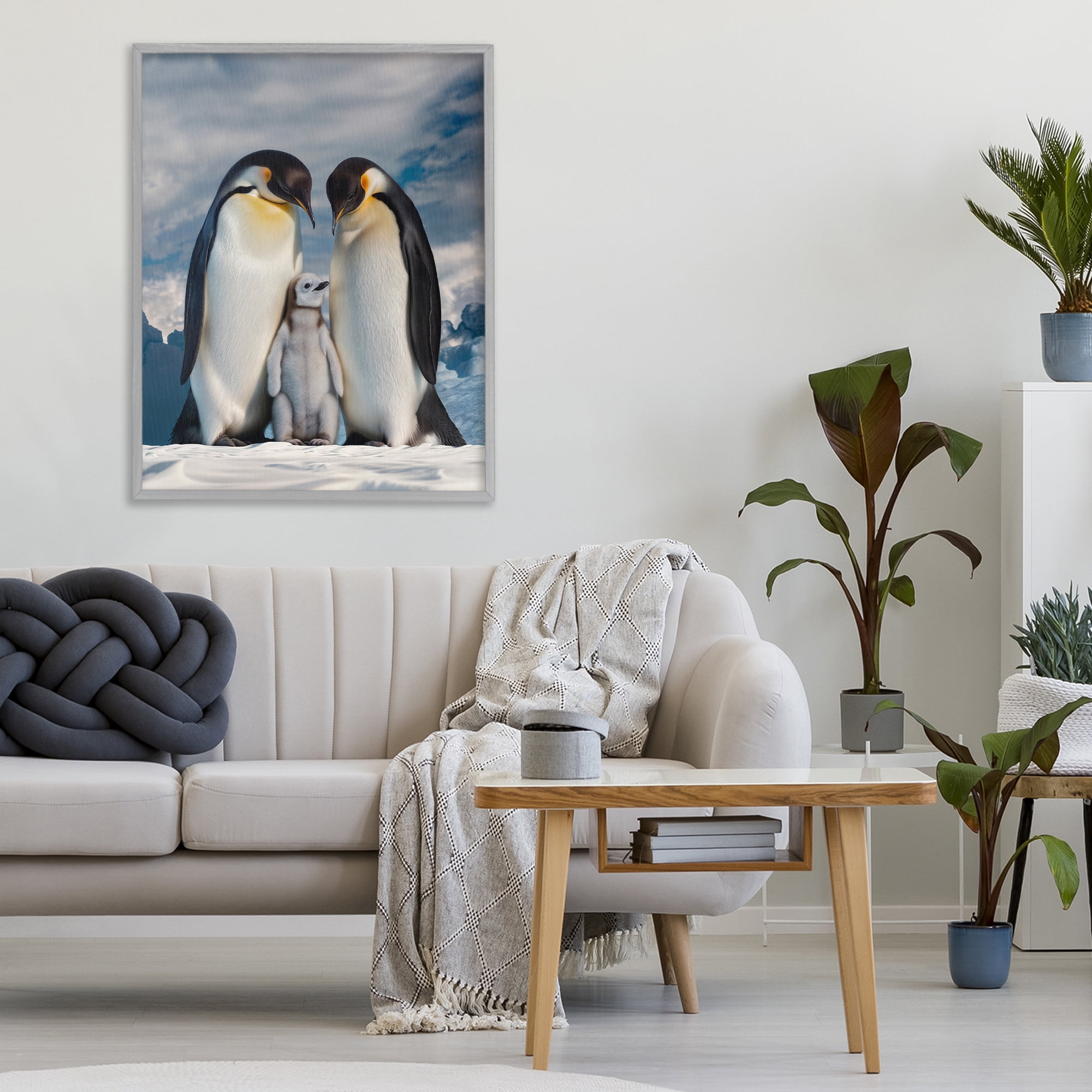 Stupell Industries Penguins In The Wild Gray Framed Giclee Art, design by Scott Stulberg