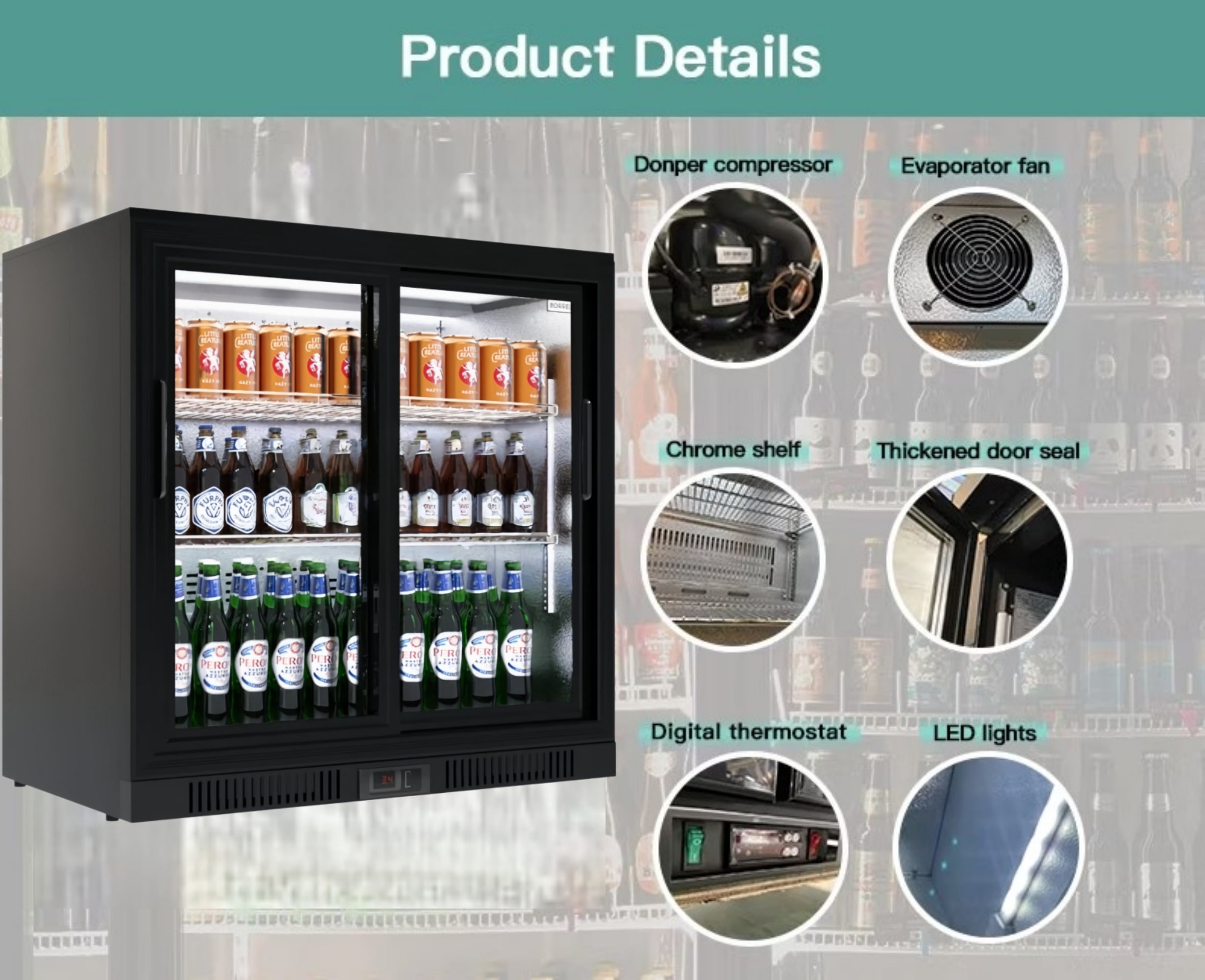 Cooler Depot 36” Back Bar Cooler NSF Beverage Merchandiser, Sliding Door, 7.4 cu ft
