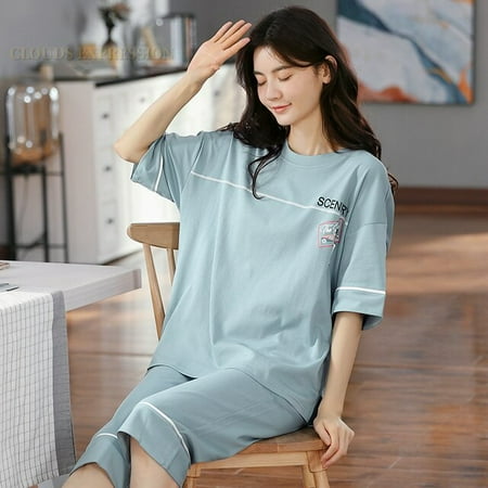

QWZNDZGR Spring Summer Polyester Women Sleep Loungewear Pajamas Cartoon Bear Print Pajama Sets Cartoon Pyjamas Sleepwear 3XL 5XL Homewear