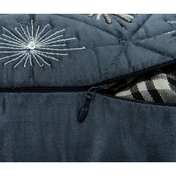 S4Sassy Decor Hand Beaded Cushion Cover Quilted Satin Gray Pillowcase Square Throw 12 x 12