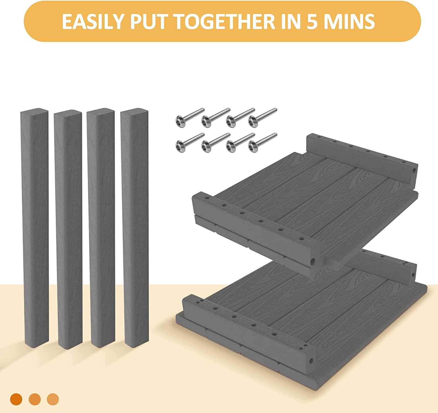 Nalone 2-Tier Outdoor Side Table, HDPE All Weather Adirondack Patio End Table, Outside End Table for Indoor Living Room Bedroom Porch Backyard, Gray