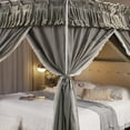 thumbnail image 6 of 4 Corners Post Princess Ruffle Curtain Bed Canopy Lace Up Elastic Cozy Breathable Tent Mosquito Net for Girls Bedroom Decoration(Grey, 70-78" W*86" L*82" H/King), 6 of 14