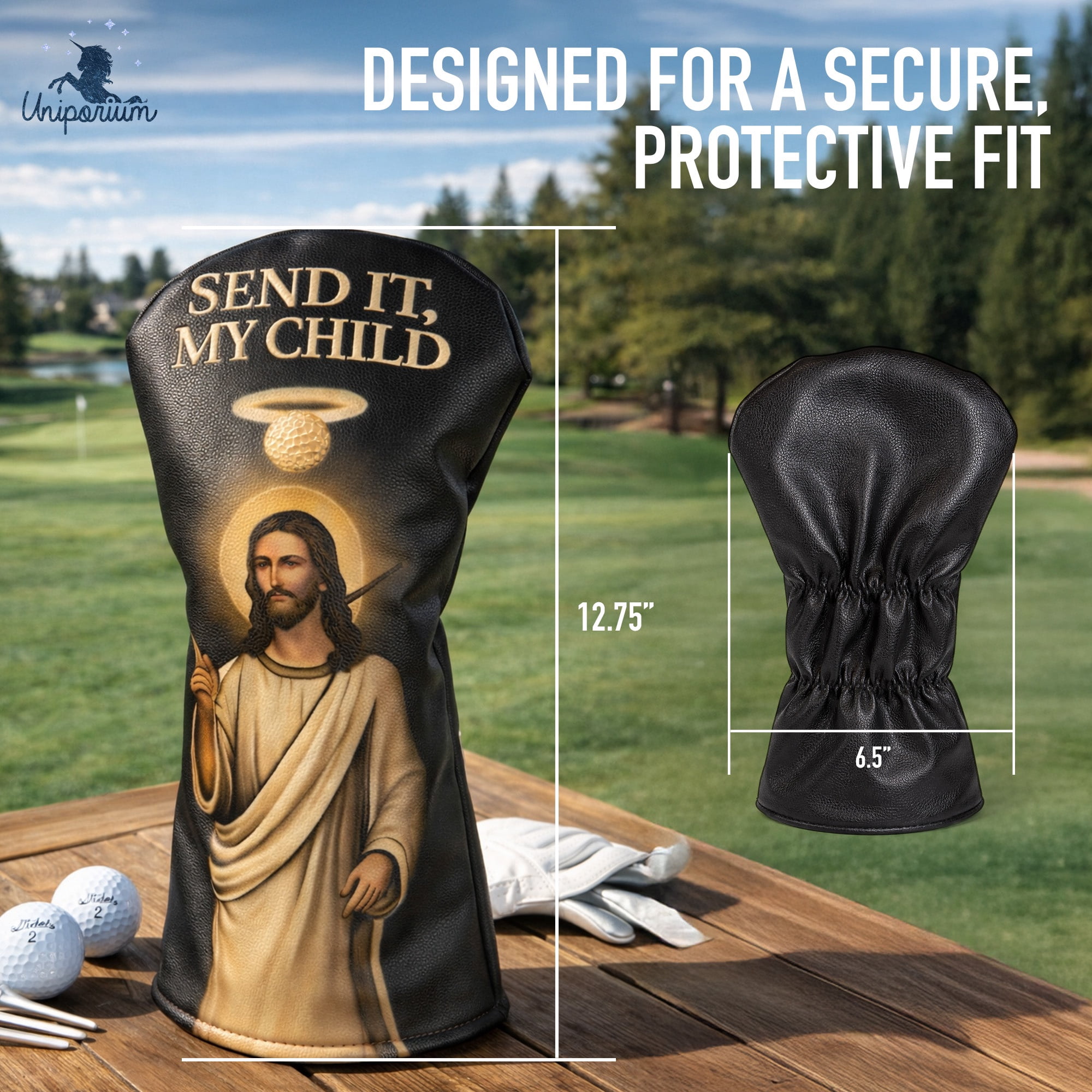 Uniporium Send It, My Child Novelty Head Cover – Premium PU Leather Golf Driver Headcover with Embroidered Details, Designed for Modern 460cc Drivers, and a Fun Golf Accessory and Gift