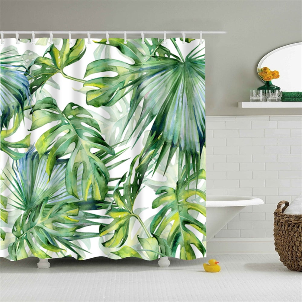Shower Curtain Fresh Leaf Lime And White Tropical Plant ...