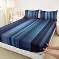 thumbnail image 3 of Homewish Geometric Lines Queen Sheet Sets,Minimalist Stripes Aesthetic Flat Sheet,Black Blue Queen Fitted Sheet For Boys Kids,Super Cozy Room Decor,4pcs, 3 of 7