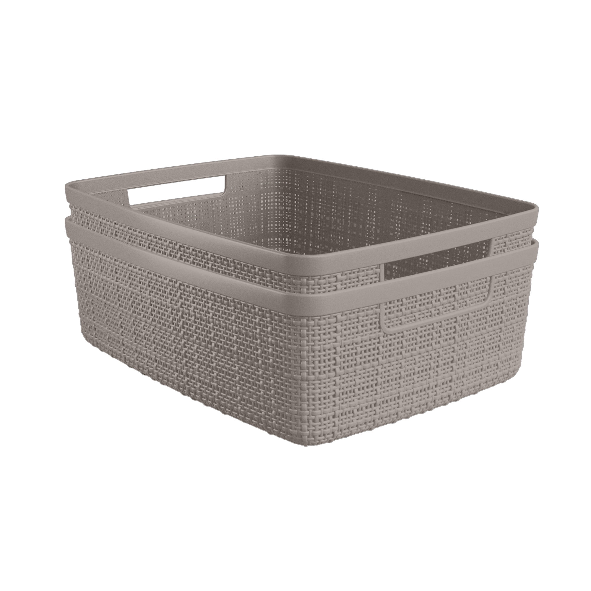 Curver Jute Smedium Basket, Resin Plastic Storage Bin, Cobblestone, 2