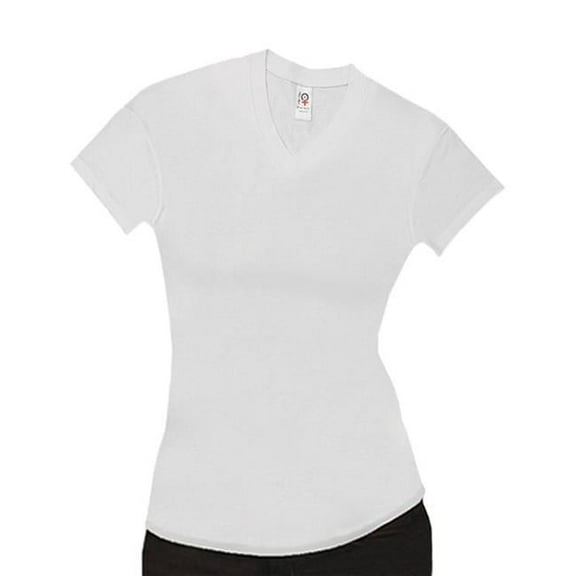 Cotton Plus Spandex V- Neck T-Shirt for Women, White - Small - Case of 12