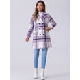 thumbnail image 3 of DARING DIVA Women's Plaids Double Breasted Notched Lapel Trench Coat Purple M, 3 of 6