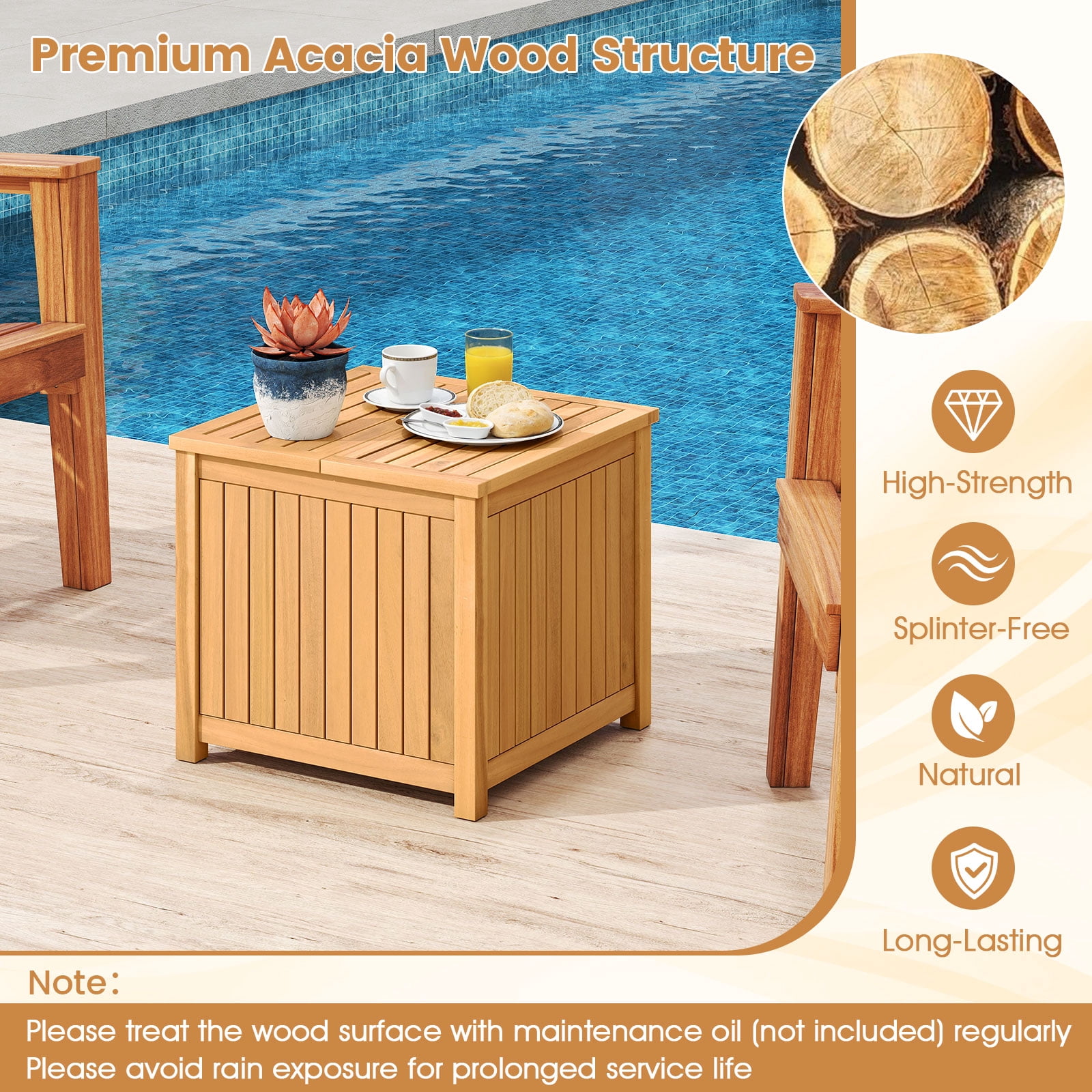 Gymax 2-in-1 Outdoor Side Table w/Storage Umbrella Hole & Removable Base for Backyard