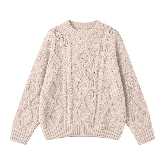 Women's Oversized Cable Knit Sweaters,Quiet Luxury Style,Long Sleeve Loose Fit Chunky Knit Texture,Winter Holiday Outfit,Easy Layering Piece,Heavy Warm Crewneck Pullover 2026 Fall Outfits Beige
