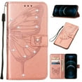thumbnail image 1 of SaniMore Case for Samsung Galaxy A14 5G (6.6" 2023), PU Leather Luxury Embossed Butterfly Glitter Diamond [Wrist Strap & Card Slots & Flip Kickstand] Full-body Shockproof Wallet Cover, Rosegold, 1 of 6