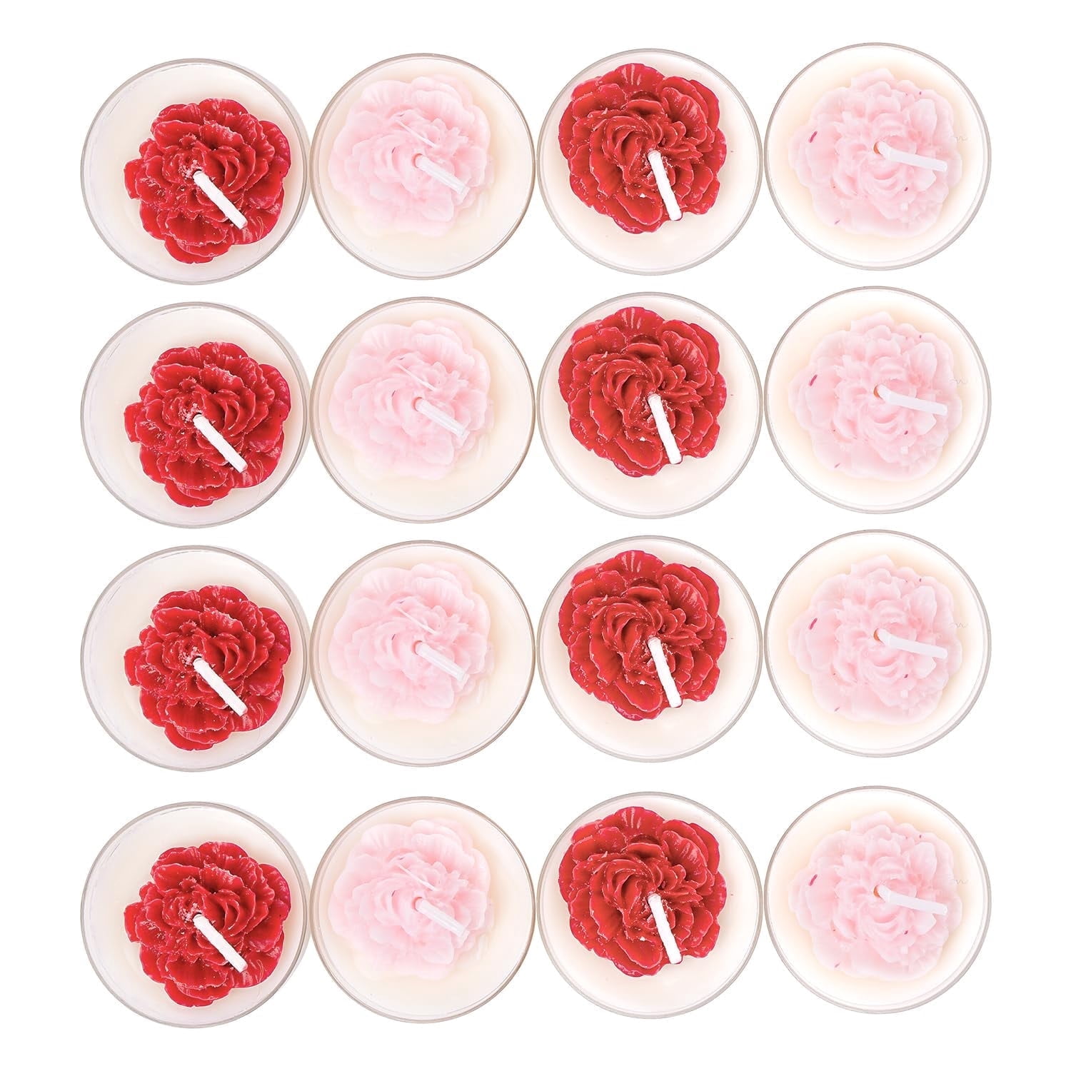 Sungmor Scented Tealight Candles Soy Wax with Embossed Flower Decoration 16-Pack Pink & Rose Color