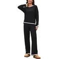 thumbnail image 2 of ATHLECHIC Women's Lounge Matching Sets 2 Piece Outfits Casual Long Sleeve Sweater Top Wide Leg Pants S Black, 2 of 4