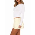 thumbnail image 3 of Women'S Pleated Mini Skirt Lace Ruffle Short Skirt High Waisted Floral Layered Skirts Yellow L, 3 of 9