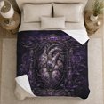 thumbnail image 5 of Gothic Anatomical Heart Thorn Lily and Purple Gem Art, Cozy Flannel Blanket, Home Decor for Gothic Decor Fans, Bedroom and Lounge, Halloween Gift, Dark Victorian Pattern, 5 of 9