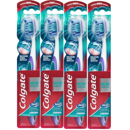 (4 Pack) Colgate 360 Enamel Health Whitening Toothbrush, (Best Way To Rebuild Tooth Enamel)