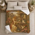 thumbnail image 5 of Golden Haired Maiden in Enchanted Garden, Vintage Medieval Cottage Scene with Flowers for Fantasy Readers, Birthday Gift, Soft Flannel Blanket for Bedroom, Storybook Home Decor, 5 of 9